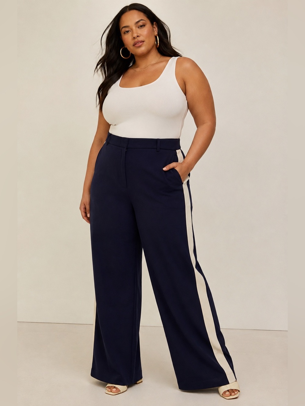 Torrid Size 18 Tall Navy & Ivory Side Stripe Wide Leg Trousers NWT